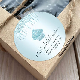 Cupcake Bäckerei Koch Türkis Glitzer Tropfen Chic Runder Aufkleber