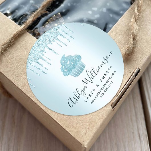 Cupcake Bäckerei Koch Türkis Glitzer Tropfen Chic Runder Aufkleber