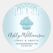 Cupcake Bäckerei Koch Türkis Glitzer Tropfen Chic Runder Aufkleber (Vorderseite)