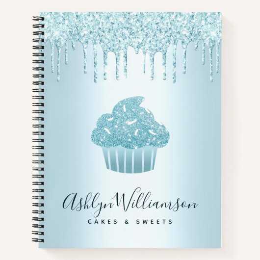 Cupcake Bäckerei Koch Türkis Glitzer Tropfen Notizblock (Vorderseite)