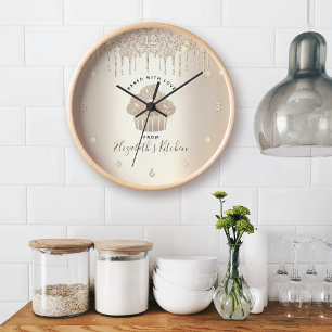 Cupcake Bäckerei Konditor Gold Glitter Tropfen Chi Große Wanduhr