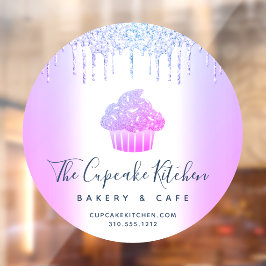 Cupcake Bäckerei Konditorei Café Lila Glitzer Trop Fensteraufkleber