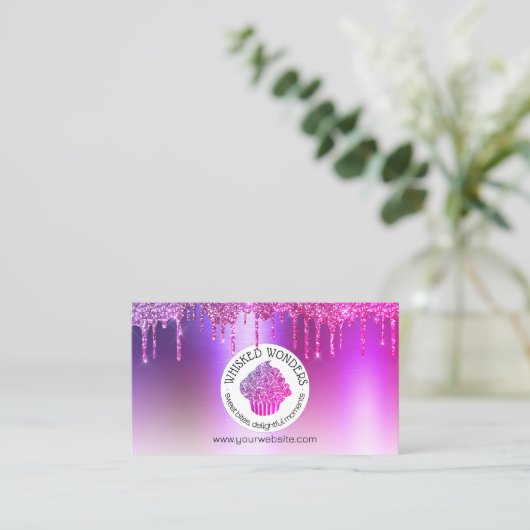 Cupcake Bäckerei Konditorei Koch Glitzer Tropfen L Visitenkarte (Stehend Vorderseite)