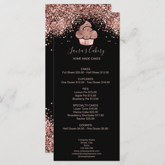 Cupcake Bäckerei Konditorei Koch Glitzer Tropfen R Menükarte (Vorne/Hinten)