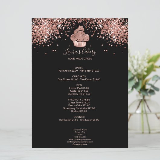 Cupcake Bäckerei Konditorei Koch Glitzer Tropfen R Menükarte (Stehend Vorderseite)