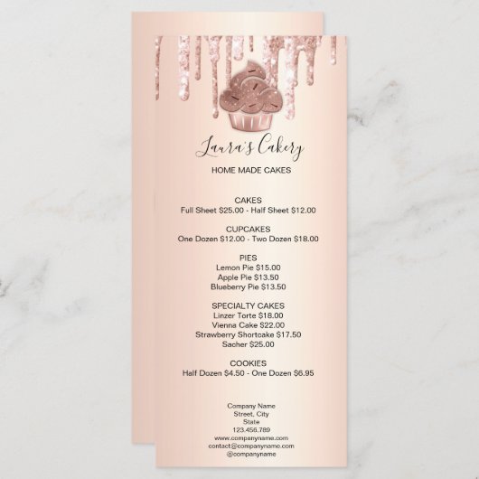 Cupcake Bäckerei Konditorei Koch Glitzer Tropfen R Menükarte (Vorne/Hinten)