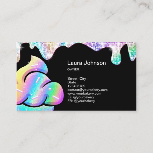 Cupcake Bäckerei Konditorei Koch Holographic Busin Visitenkarte (Rückseite)