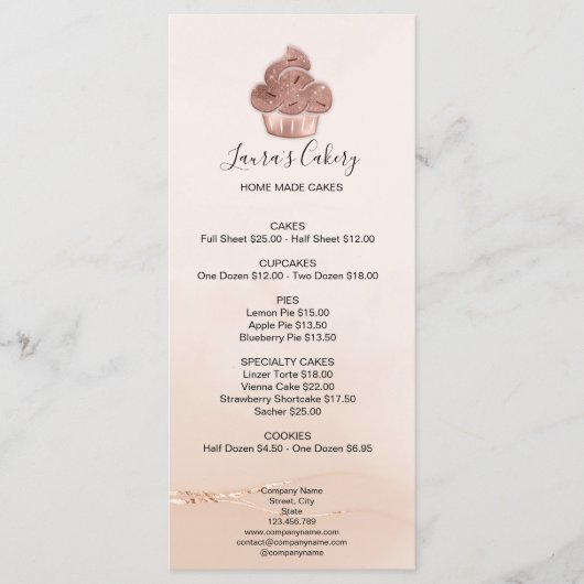 Cupcake Bäckerei Konditorei Koch Rosa Rose Gold Menükarte (Vorderseite)