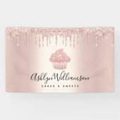 Cupcake Bäckerei Konditorei Koch Rose Gold Glitzer Banner (Horizontal)
