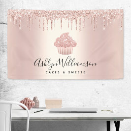 Cupcake Bäckerei Konditorei Koch Rose Gold Glitzer Banner