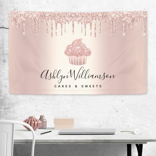 Cupcake Bäckerei Konditorei Koch Rose Gold Glitzer Banner