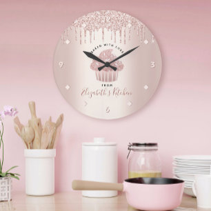 Cupcake Bäckerei Konditorei Koch Rose Gold Glitzer Große Wanduhr