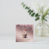 Cupcake Bäckerei Konditorei Koch Rose Gold Glitzer Quadratische Visitenkarte (Stehend Vorderseite)