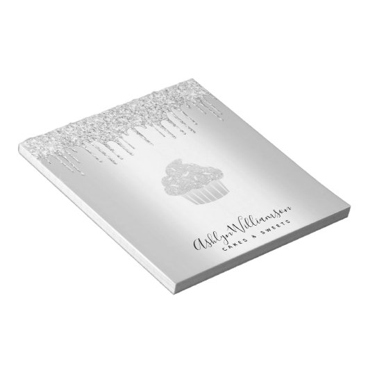 Cupcake Bäckerei Konditorei Koch Silver Glitzer Tr Notizblock (angewinkelt)
