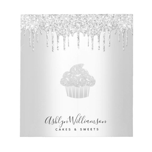 Cupcake Bäckerei Konditorei Koch Silver Glitzer Tr Notizblock (Vorderseite)