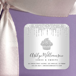 Cupcake Bäckerei Konditorei Koch Silver Glitzer Tr Quadratischer Aufkleber