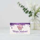 Cupcake-Bäckerei-Logo | Lila Icing-Tropfen Visitenkarte (Stehend Vorderseite)
