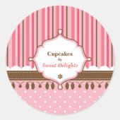 Cupcake Bäckerei Pink Polka Dots Runder Aufkleber (Vorderseite)