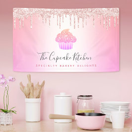 Cupcake Bäckerei Pink Rose Glitzer Rainbow Ombre Banner