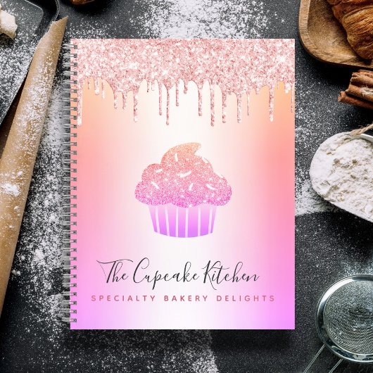 Cupcake Bäckerei Pink Rose Glitzer Rainbow Ombre Notizblock