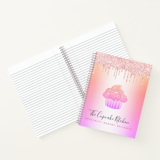 Cupcake Bäckerei Pink Rose Glitzer Rainbow Ombre Notizblock (Innenseite)