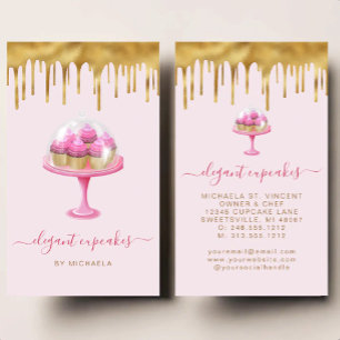 Cupcake Bäckerei Rosa Falsche Goldfolie Tropfen Visitenkarte