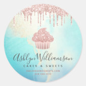 Cupcake Bäckerei Rose Gold Glitzer Tropfen Aquarel Runder Aufkleber (Vorderseite)
