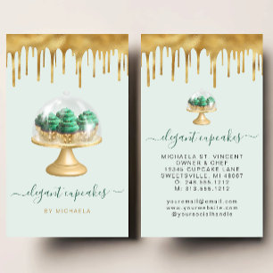 Cupcake-Bäckerei Smaragdgrün Faux-Goldfolie-Tropfe Visitenkarte