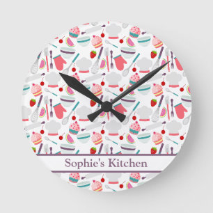 Cupcake Backform Lila Runde Wanduhr