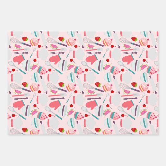 Cupcake Backmuster Pink Lila Geschenkpapier Set (Vorderseite 3)