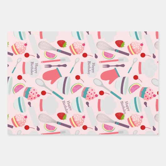 Cupcake Backmuster Pink Lila Geschenkpapier Set (Vorderseite 2)