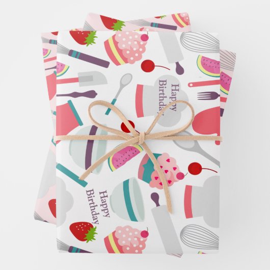 Cupcake Backmuster Pink Lila Geschenkpapier Set (Beispiel)