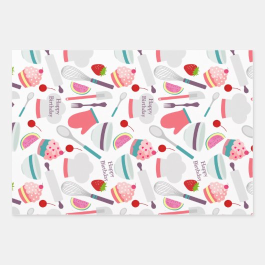 Cupcake Backmuster Pink Lila Geschenkpapier Set (Vorderseite)