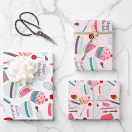 Cupcake Backmuster Pink Lila Geschenkpapier Set