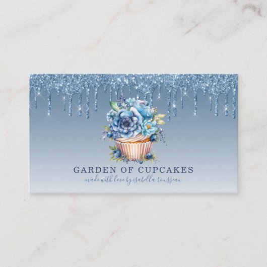 Cupcake Baker Floral Cupcake Blue Glitzer Tropfen Visitenkarte (Vorderseite)