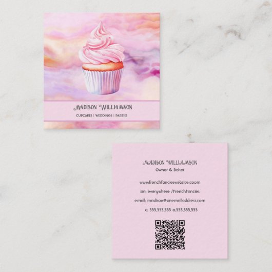 Cupcake Bakery | Baker Koch Catering ODER Code Quadratische Visitenkarte (Vorne/Hinten)