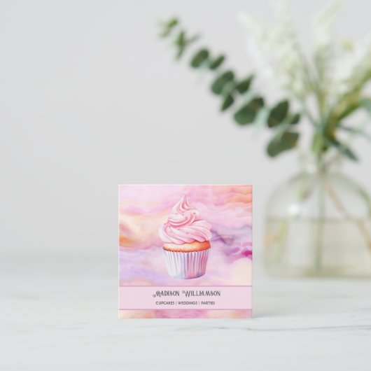 Cupcake Bakery | Baker Koch Catering ODER Code Quadratische Visitenkarte (Stehend Vorderseite)