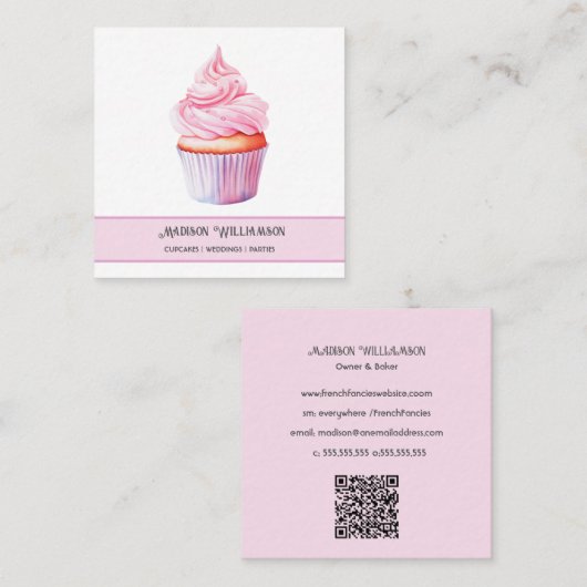 Cupcake Bakery | Baker Koch Catering ODER Code Quadratische Visitenkarte (Vorne/Hinten)