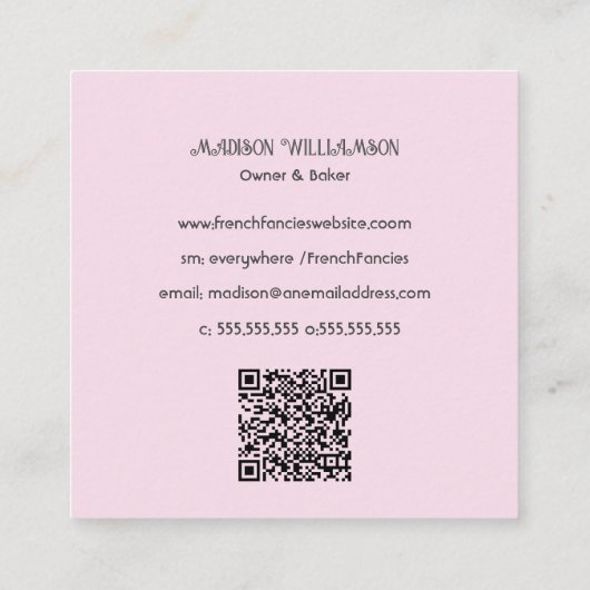 Cupcake Bakery | Baker-Koch-Marmor oder -Code Quadratische Visitenkarte (Rückseite)