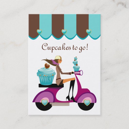 Cupcake Bakery Business Card Scooter Girl Canopy Visitenkarte (Vorderseite)