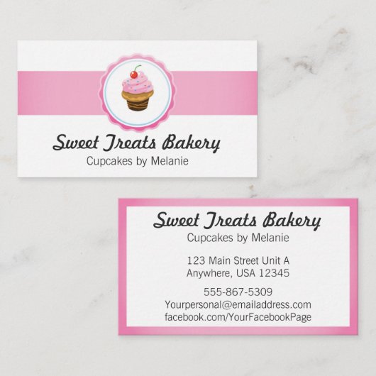 Cupcake Bakery Business Cards Cake Catering Pink Visitenkarte (Vorne/Hinten)