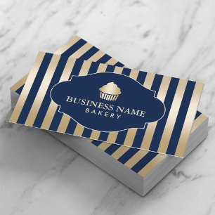 Cupcake Bakery Classy Navy & Gold Streifen Modern Visitenkarte