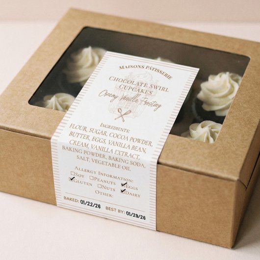 Cupcake Bakery Ingredients & Allergy Food Label Rechteckiger Aufkleber