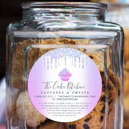 Cupcake Bakery Koch Chic Lila Glitzer Tropfen Rech Runder Aufkleber