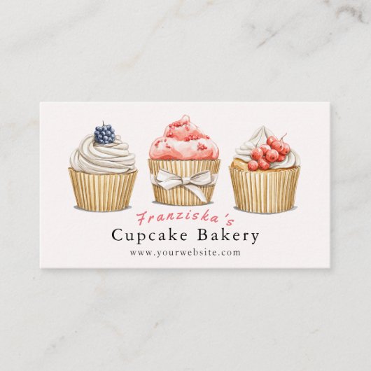 Cupcake Bakery Light Pink Bakery Business Card Visitenkarte (Vorderseite)