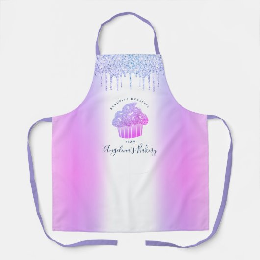 Cupcake Bakery Lila Blue Glitzer Tropfen Script Schürze (Vorderseite)