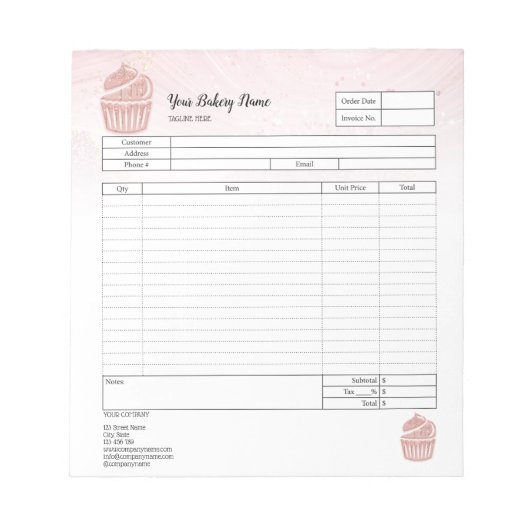 Cupcake Bakery Mixer Bestellformular Notepad Notizblock (Vorderseite)
