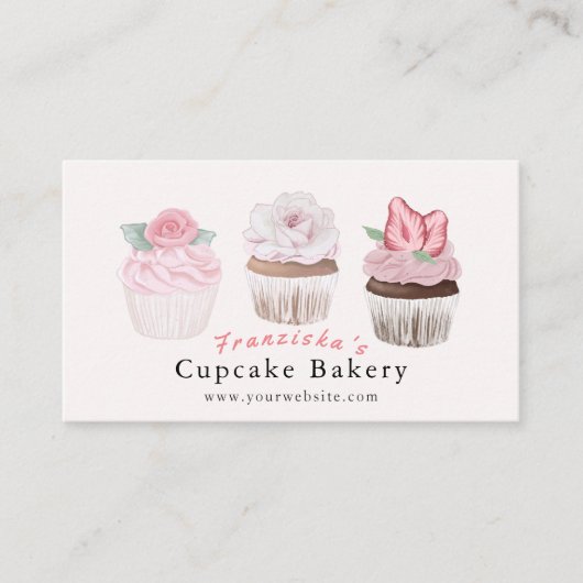 Cupcake Bakery Pink Bäckerei Business Card Visitenkarte (Vorderseite)