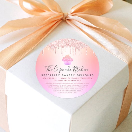 Cupcake Bakery Pink Glitzer Rainbow Ombre Gesetzli Runder Aufkleber