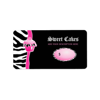 Cupcake Bakery price label zebra retro pink black Adressaufkleber